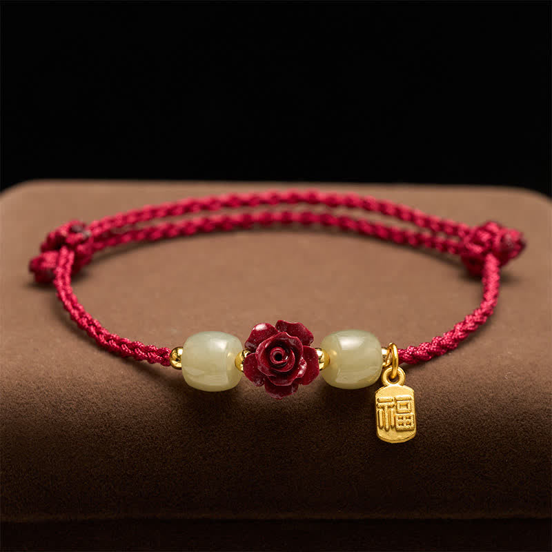Buddha Stones Pulsera de la bendición con hilo rojo rosa del personaje de Cinnabar Fu - image 1