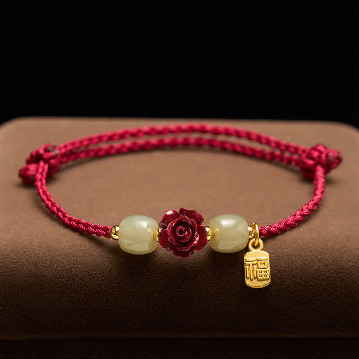 Buddha Stones Pulsera de la bendición con hilo rojo rosa del personaje de Cinnabar Fu - image 1