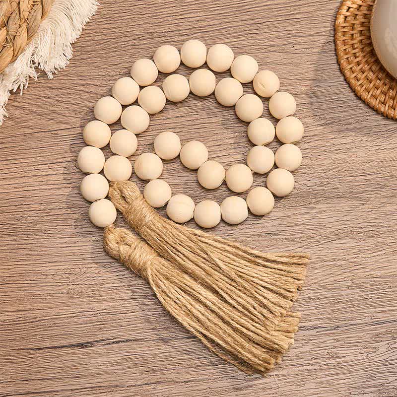Buddha Stones Borla colgante de cuentas de macramé de madera natural para una decoración consciente - 16 mm - 36 cuentas - image 0