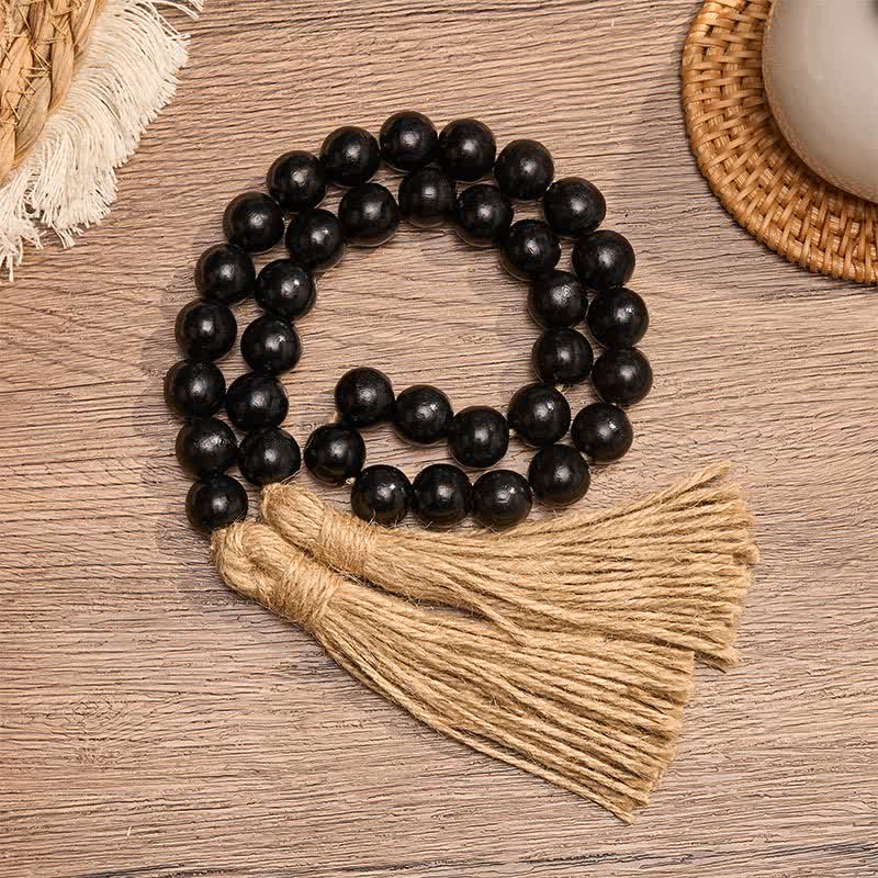 Buddha Stones Guirnalda minimalista negra de cuentas de madera rústica para espacios tranquilos y decoración consciente. - 16 mm - 36 cuentas - image 0