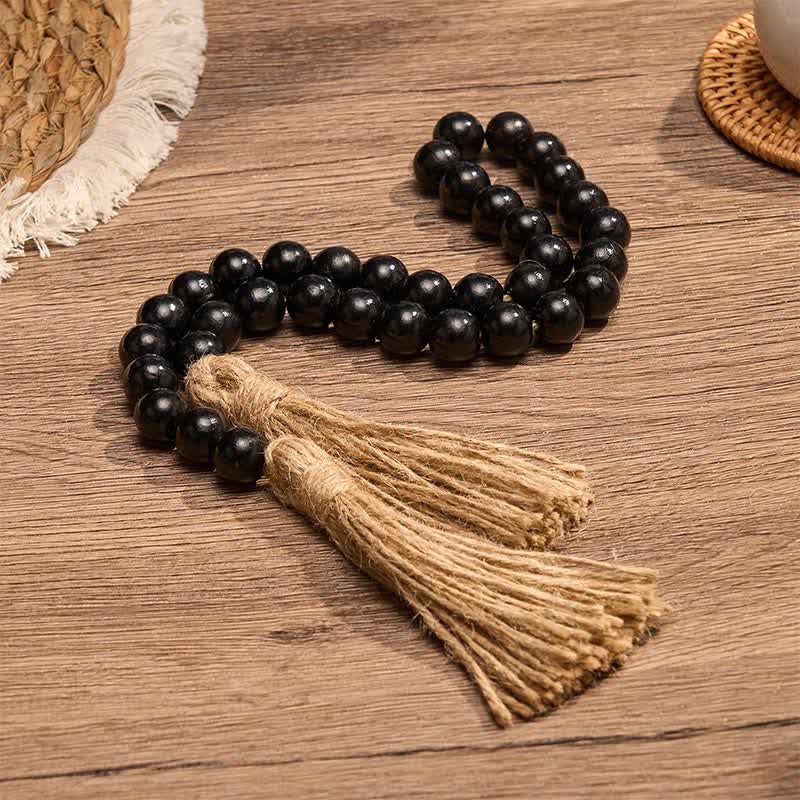 Buddha Stones Guirnalda minimalista negra de cuentas de madera rústica para espacios tranquilos y decoración consciente. - image 1