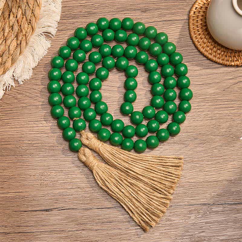 Buddha Stones Borla de cuentas de madera verde envejecida, decoración estilo granja para un estilo de vida consciente - Madera - image 0
