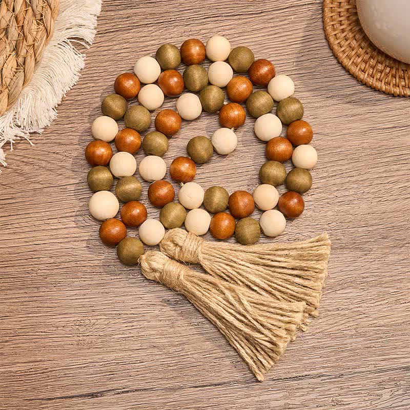 Buddha Stones Guirnalda de borlas de cuentas de madera en capas estilo granja, decoración para un hogar consciente - 100 cm - image 0