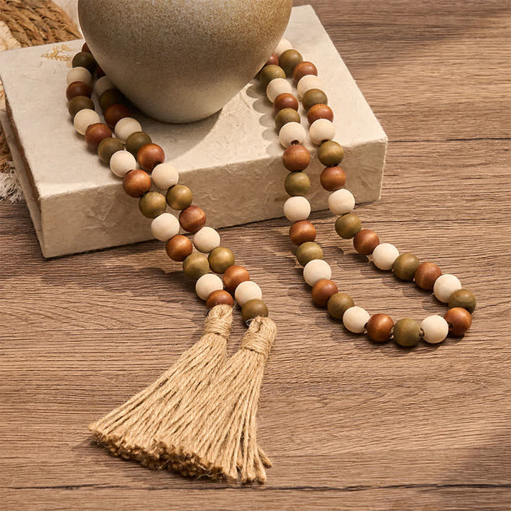 Buddha Stones Guirnalda de borlas de cuentas de madera en capas estilo granja, decoración para un hogar consciente - image 13