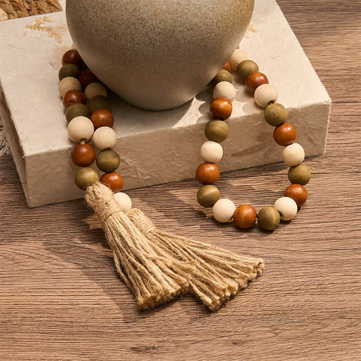 Buddha Stones Guirnalda de borlas de cuentas de madera en capas estilo granja, decoración para un hogar consciente - image 5