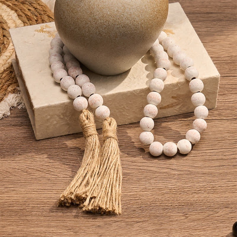 Buddha Stones Adorno colgante de doble borla con textura de madera moteada para un estilo de vida consciente. - image 2
