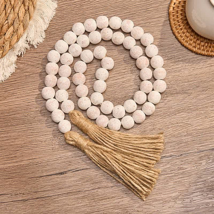 Buddha Stones Adorno colgante de doble borla con textura de madera moteada para un estilo de vida consciente. - Madera - image 0