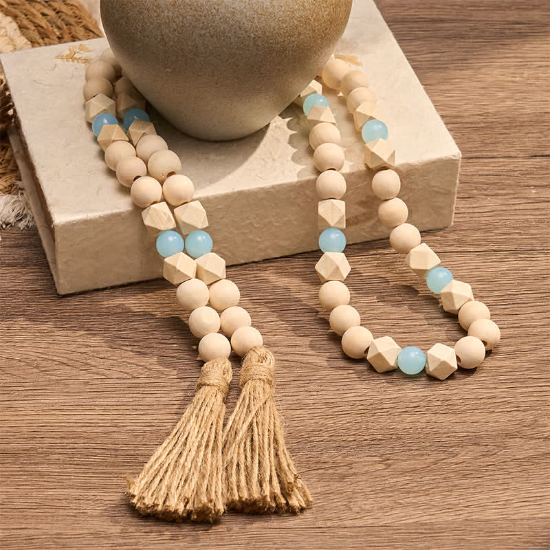 Buddha Stones Adorno colgante de doble borla con cuentas de madera facetadas para un estilo de vida consciente. - image 1