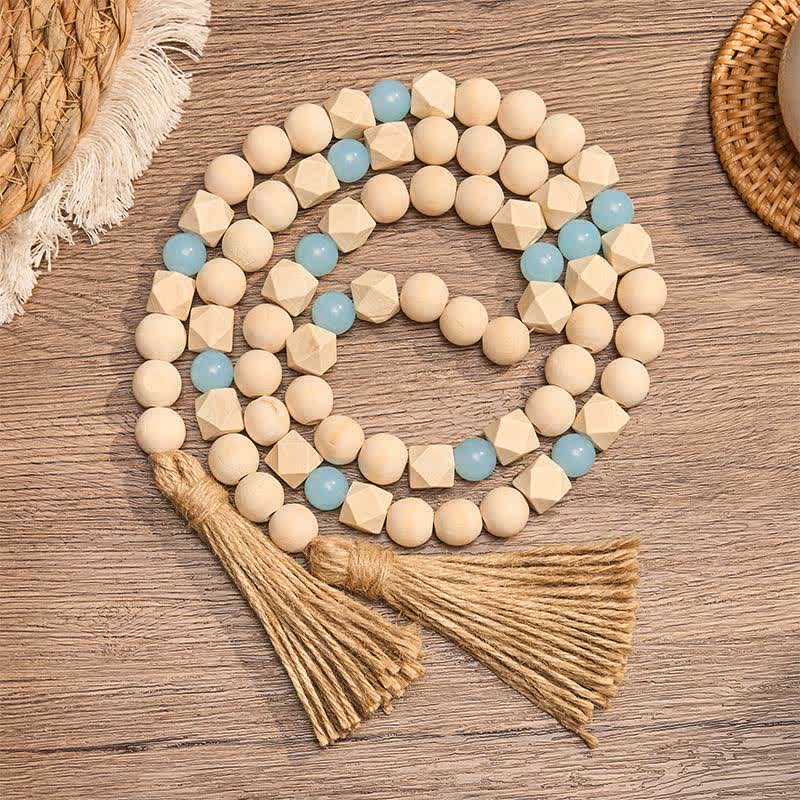 Buddha Stones Adorno colgante de doble borla con cuentas de madera facetadas para un estilo de vida consciente. - Madera - image 0