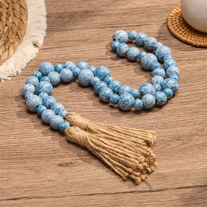 Buddha Stones Adorno colgante rústico de madera con doble borla y cuentas para un estilo de vida consciente. - image 18