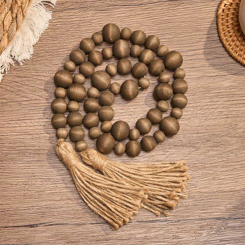 Buddha Stones Adorno colgante rústico de madera con doble borla y cuentas para un estilo de vida consciente. - BurlyWood - image 0
