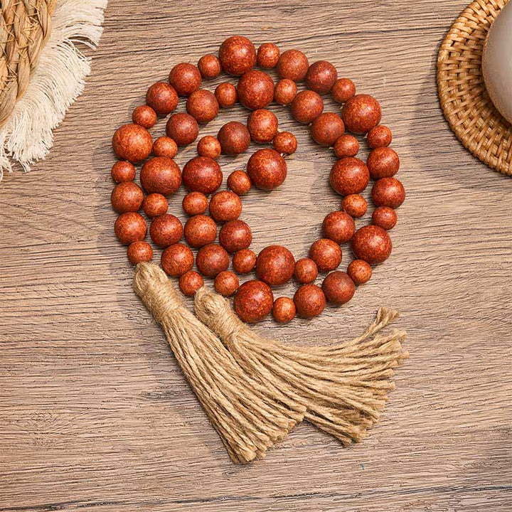 Buddha Stones Adorno colgante rústico de madera con doble borla y cuentas para un estilo de vida consciente. - Rojo - image 8