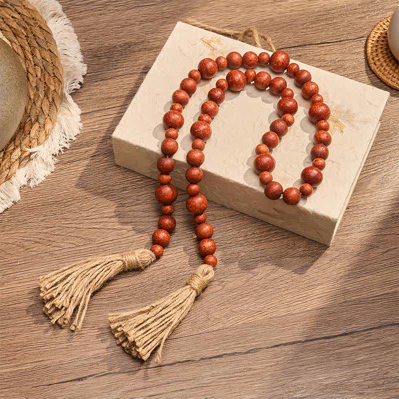 Buddha Stones Adorno colgante rústico de madera con doble borla y cuentas para un estilo de vida consciente. - image 9