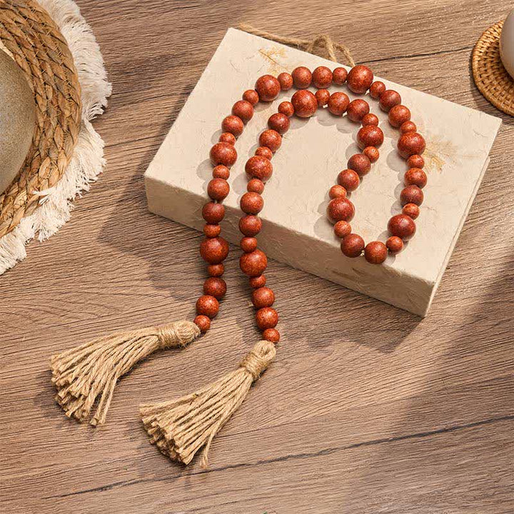 Buddha Stones Adorno colgante rústico de madera con doble borla y cuentas para un estilo de vida consciente. - image 9