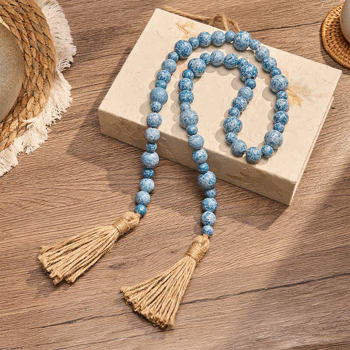 Buddha Stones Adorno colgante rústico de madera con doble borla y cuentas para un estilo de vida consciente. - image 17