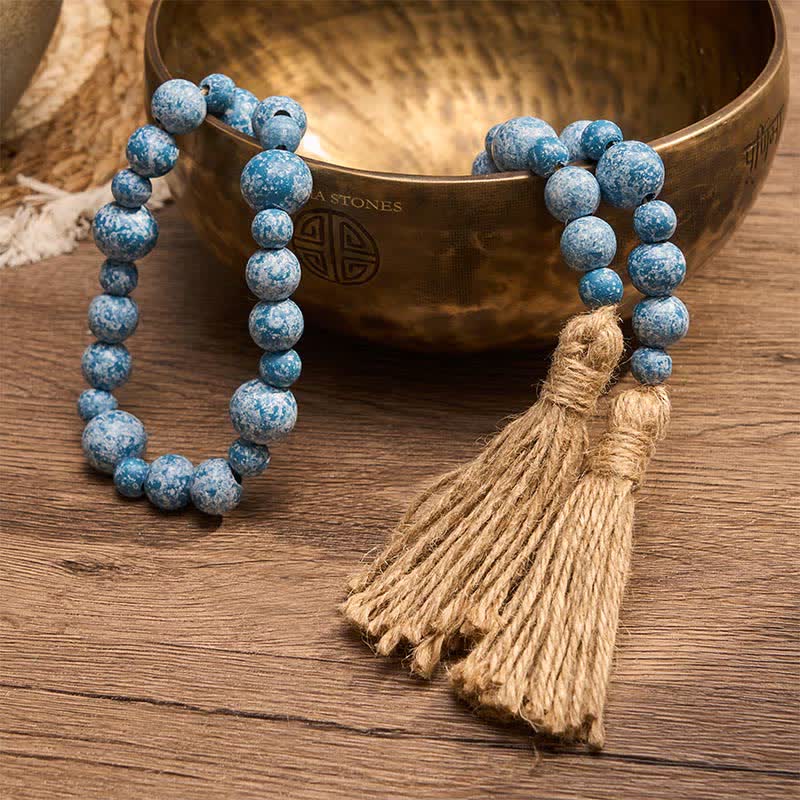 Buddha Stones Adorno colgante rústico de madera con doble borla y cuentas para un estilo de vida consciente. - image 21