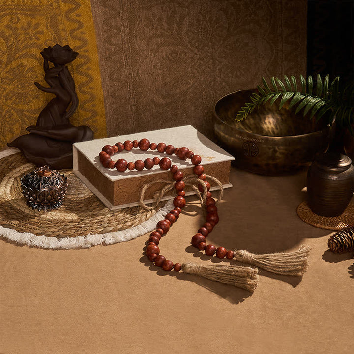 Buddha Stones Adorno colgante rústico de madera con doble borla y cuentas para un estilo de vida consciente. - image 11