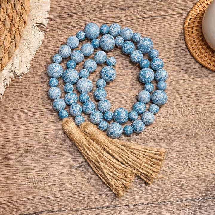 Buddha Stones Adorno colgante rústico de madera con doble borla y cuentas para un estilo de vida consciente. - Azul - image 16