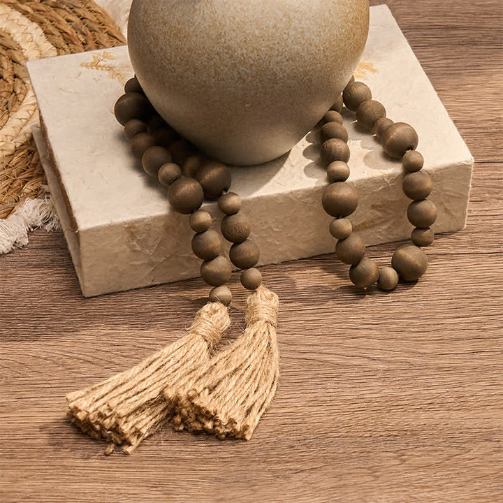 Buddha Stones Adorno colgante rústico de madera con doble borla y cuentas para un estilo de vida consciente. - image 4