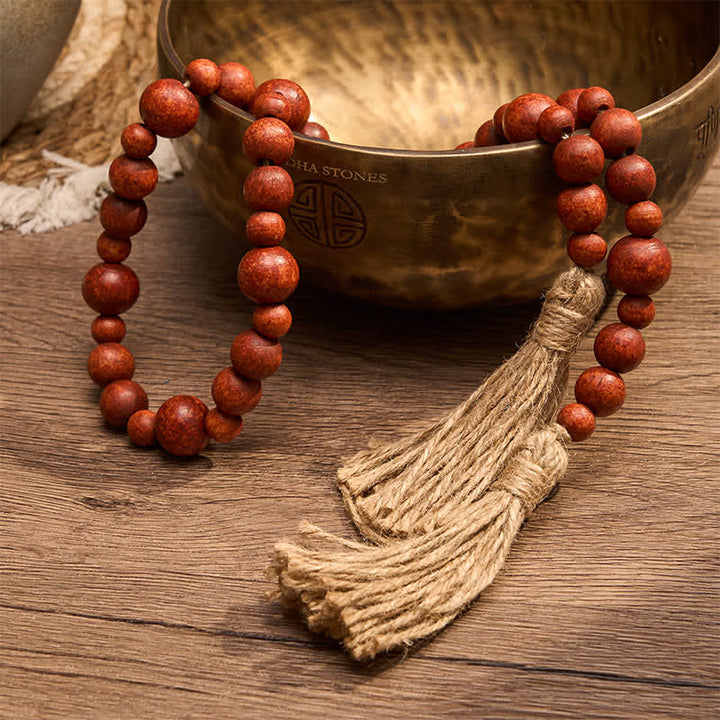 Buddha Stones Adorno colgante rústico de madera con doble borla y cuentas para un estilo de vida consciente. - image 13