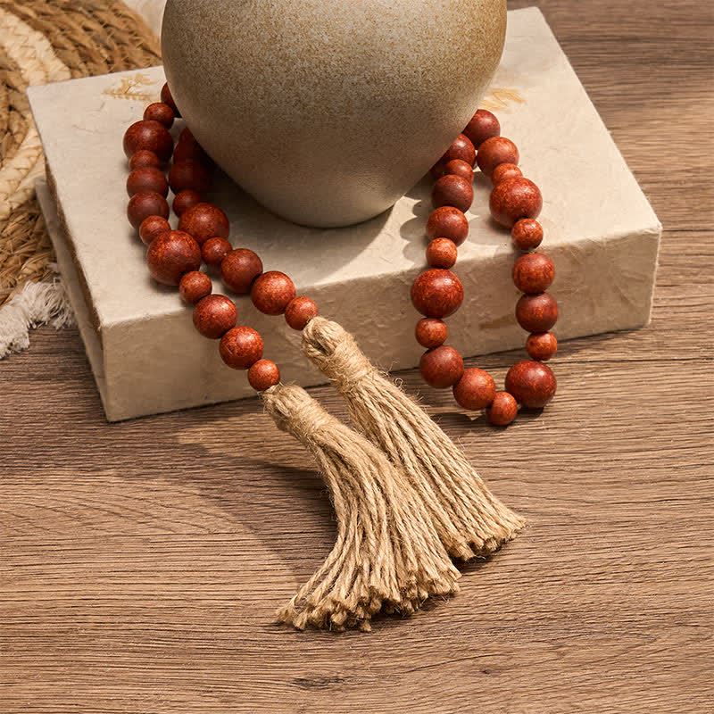 Buddha Stones Adorno colgante rústico de madera con doble borla y cuentas para un estilo de vida consciente. - image 12