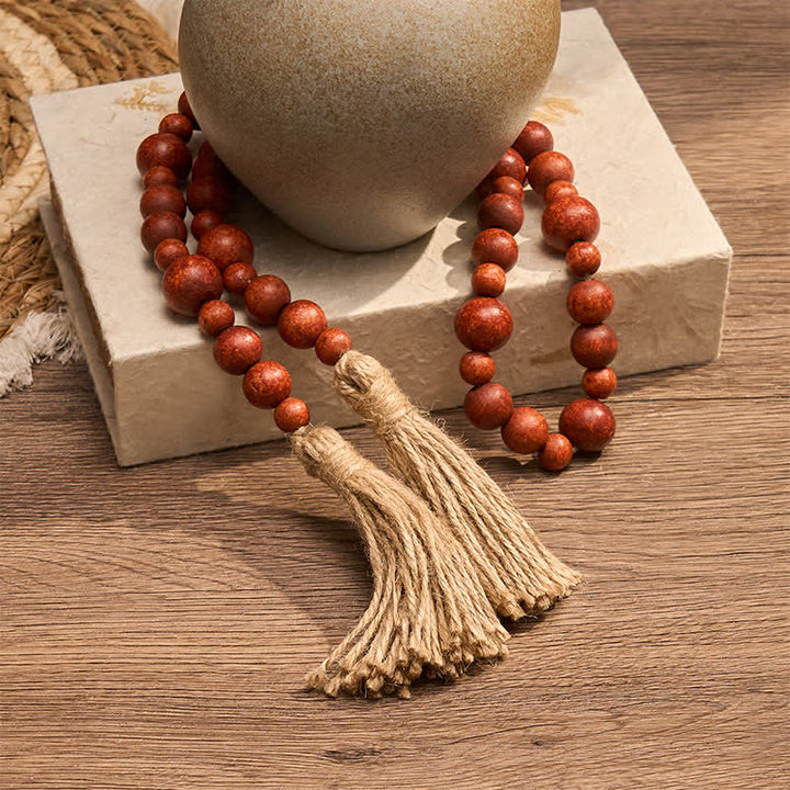 Buddha Stones Adorno colgante rústico de madera con doble borla y cuentas para un estilo de vida consciente. - image 12