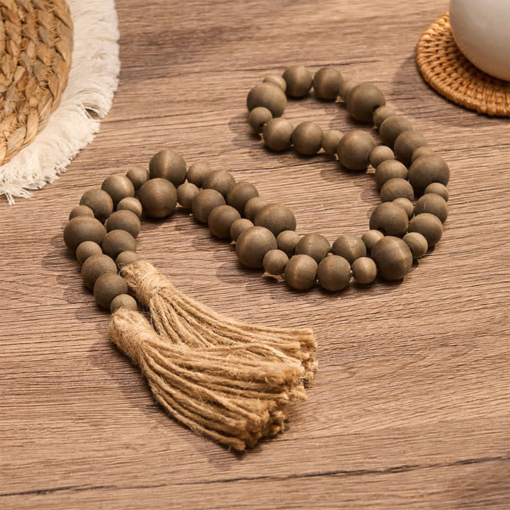 Buddha Stones Adorno colgante rústico de madera con doble borla y cuentas para un estilo de vida consciente. - image 2