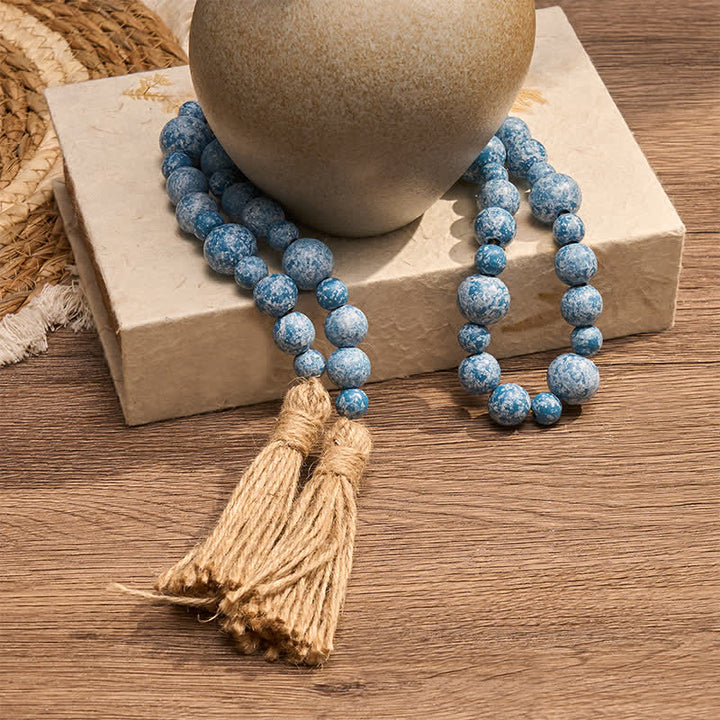 Buddha Stones Adorno colgante rústico de madera con doble borla y cuentas para un estilo de vida consciente. - image 20