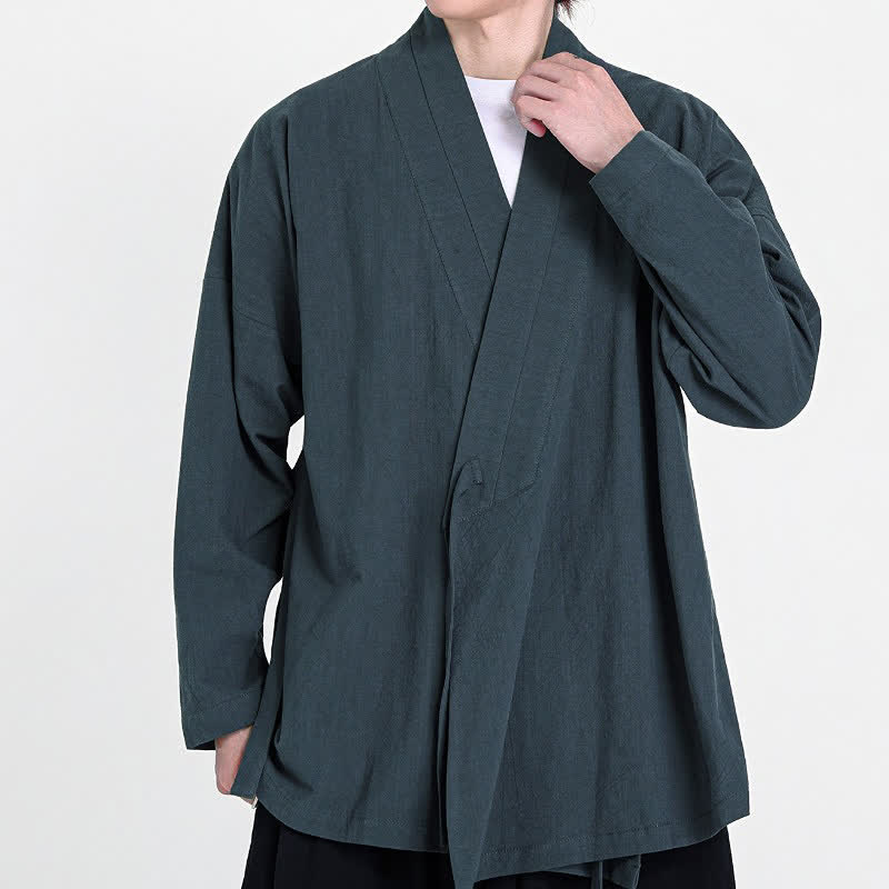 Buddha Stones Kimono minimalista de hombre con cordón ajustable, estilo Tang, para primavera y otoño. - Gris pizarra - US/UK/AU46, EU56 (5XL) - image 0