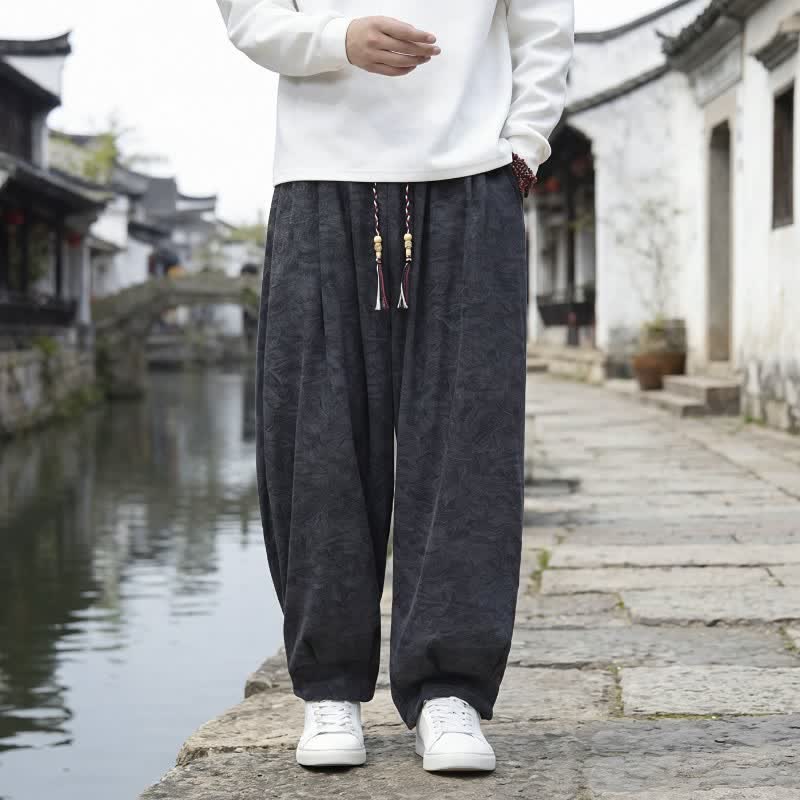 Buddha Stones Pantalones tobilleros de pana de corte recto con cordón ajustable, estilo vintage, para hombre, ideales para otoño e invierno. - Negro - US/UK/AU48, EU58 (6XL) - image 0