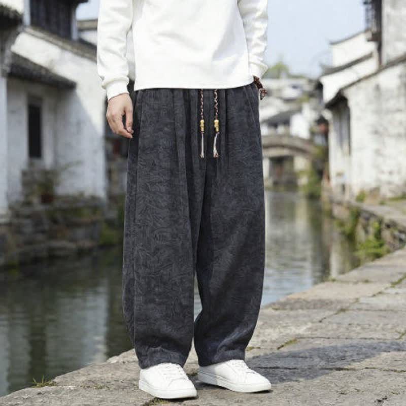 Buddha Stones Pantalones tobilleros de pana de corte recto con cordón ajustable, estilo vintage, para hombre, ideales para otoño e invierno. - image 1