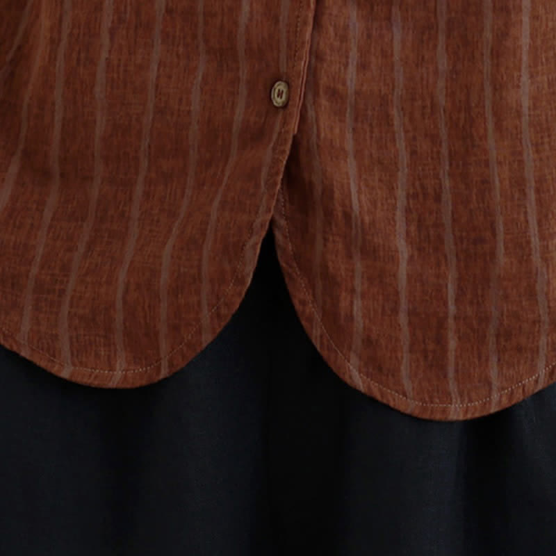 Buddha Stones Camisas de manga larga a rayas con botones, estilo vintage informal de otoño para mujer. - image 6