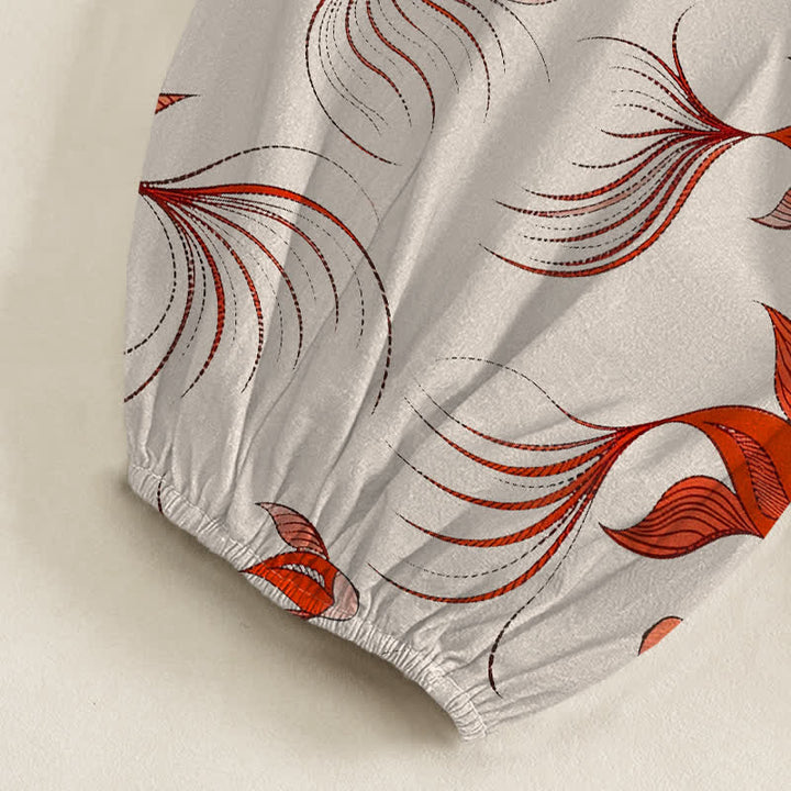 Buddha Stones Pantalones harem de algodón con estampado abstracto de peces koi para mujer, cintura elástica y bolsillos laterales. - image 6