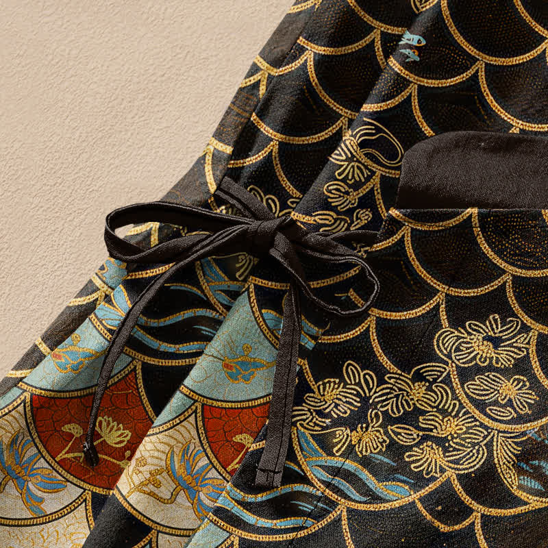 Buddha Stones Kimono de manga larga para mujer con cuello en V, estampado oriental de koi y loto, de algodón. - image 3