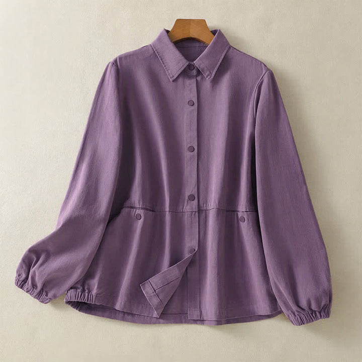 Buddha Stones Chaqueta informal de otoño para mujer, de color liso, con botones y bolsillos. - Morado medio - US12, UK/AU16, EU44 (2XL) - image 16