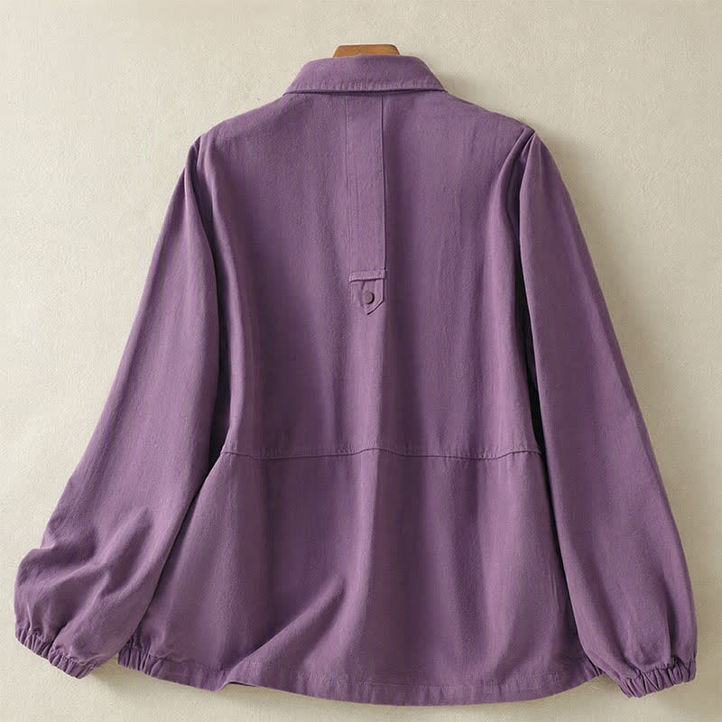 Buddha Stones Chaqueta informal de otoño para mujer, de color liso, con botones y bolsillos. - image 17