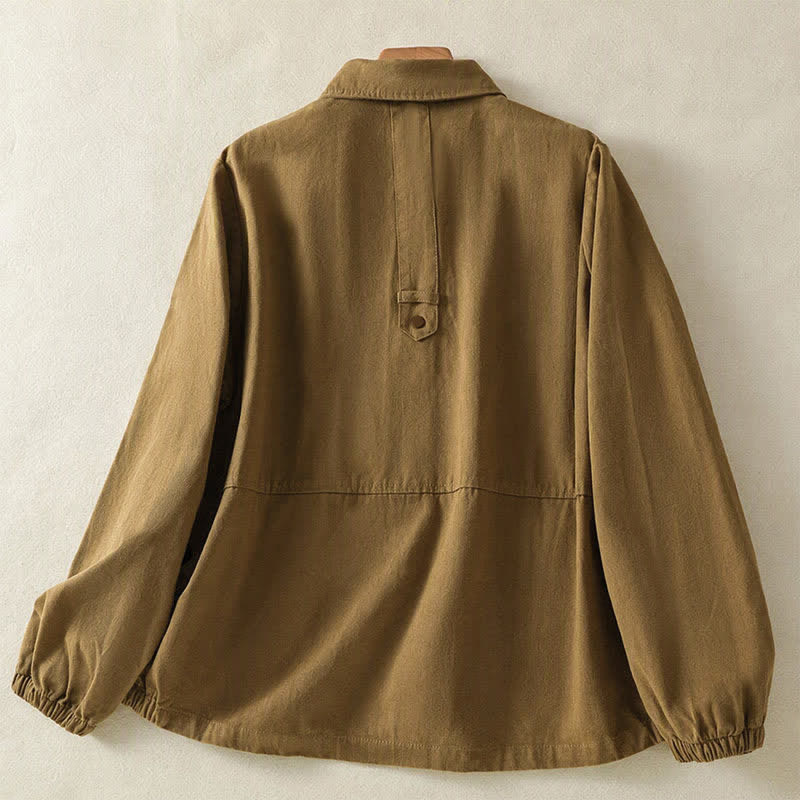 Buddha Stones Chaqueta informal de otoño para mujer, de color liso, con botones y bolsillos. - image 1