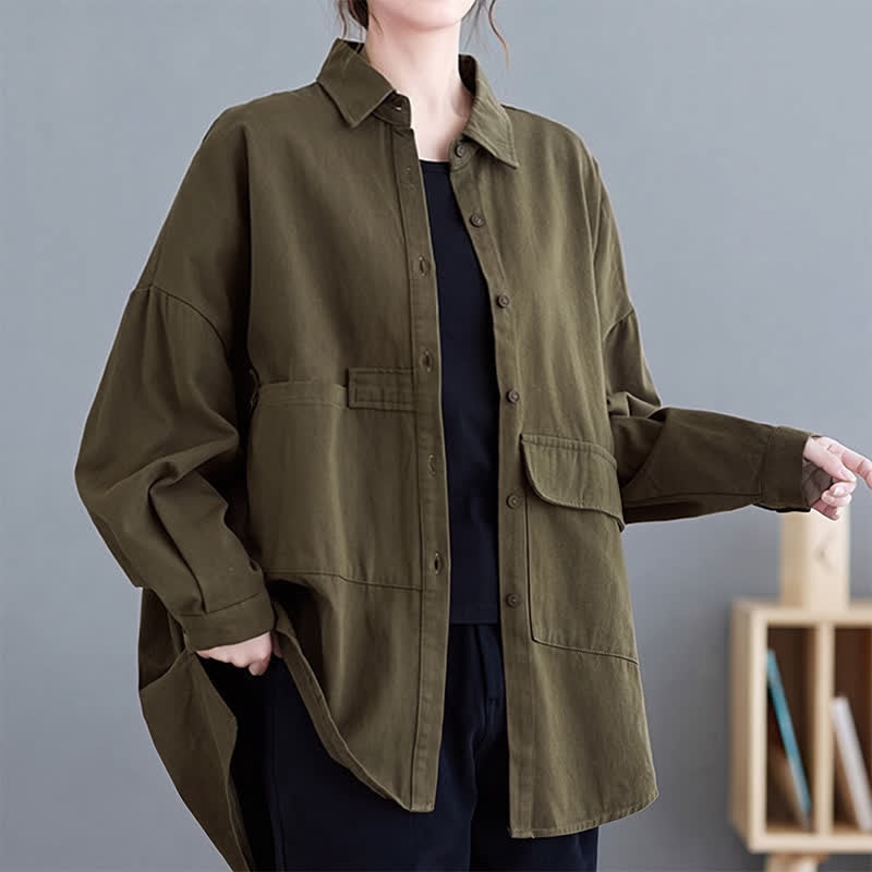 Buddha Stones Chaqueta básica minimalista de algodón liso para mujer, con botones y bolsillos, ideal para primavera y otoño. - image 1