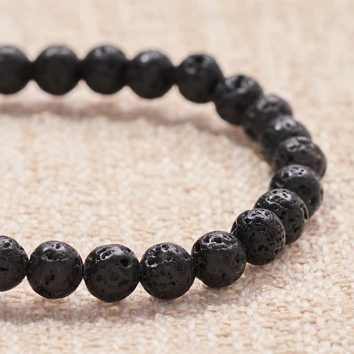 Buddha Stones Pulsera curativa con cuentas redondas y letras NO EVIL de roca de lava - image 4