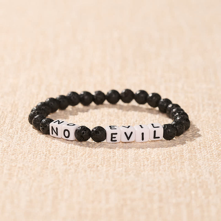 Buddha Stones Pulsera curativa con cuentas redondas y letras NO EVIL de roca de lava - image 1