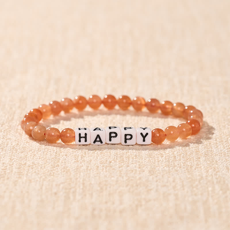 Buddha Stones Pulsera con cuentas positivas de piedras solares y letras HAPPY - image 1