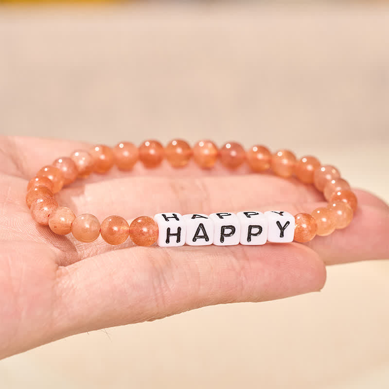 Buddha Stones Pulsera con cuentas positivas de piedras solares y letras HAPPY - image 2