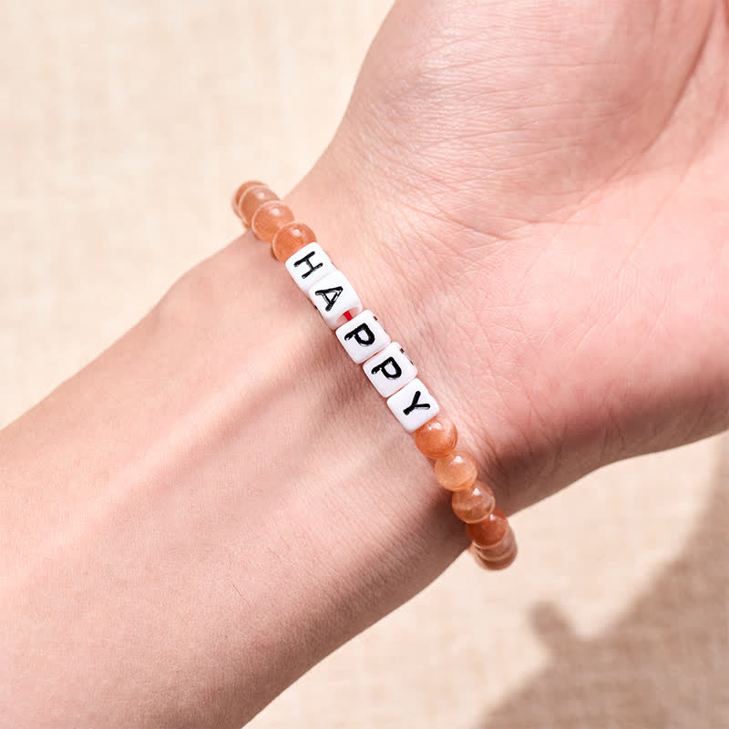 Buddha Stones Pulsera con cuentas positivas de piedras solares y letras HAPPY - image 3