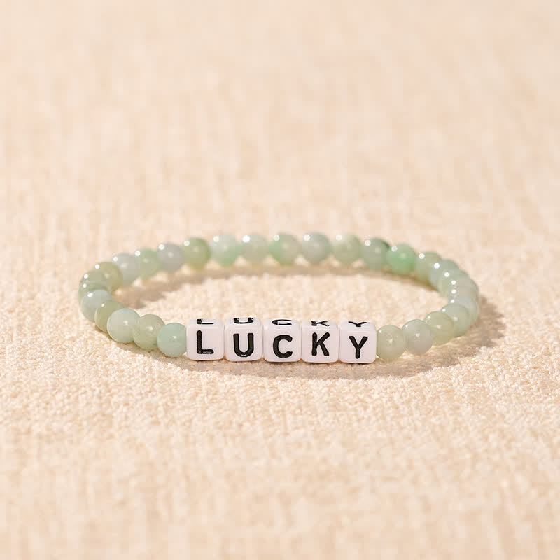 Buddha Stones Pulsera de cuentas de jade con letras de la suerte y la abundancia - image 1