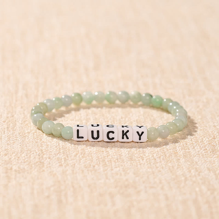 Buddha Stones Pulsera de cuentas de jade con letras de la suerte y la abundancia - image 1
