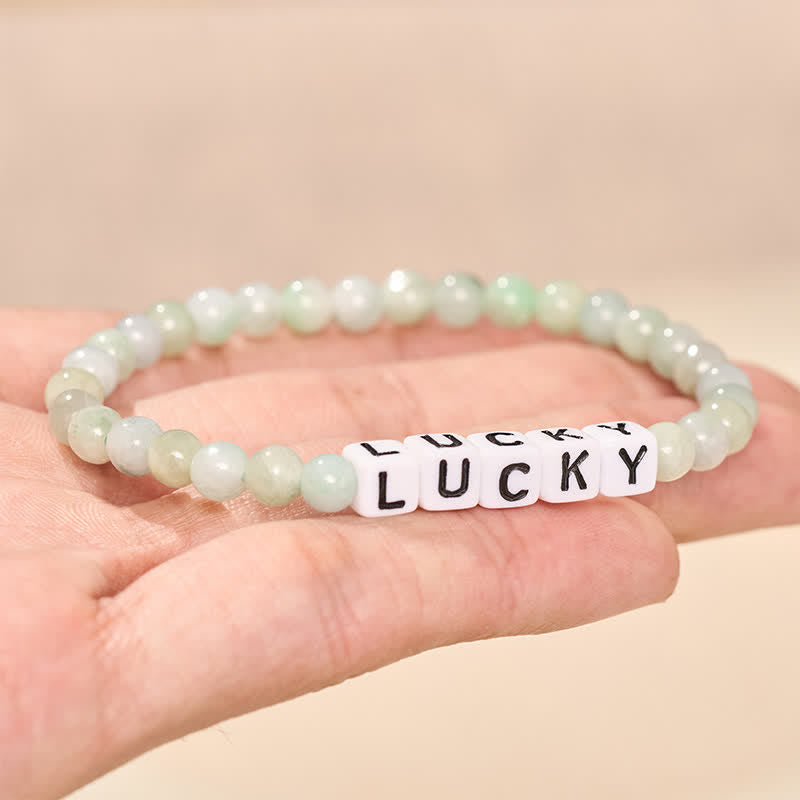 Buddha Stones Pulsera de cuentas de jade con letras de la suerte y la abundancia - image 2