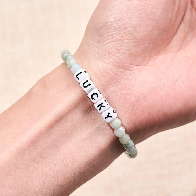 Buddha Stones Pulsera de cuentas de jade con letras de la suerte y la abundancia - image 3