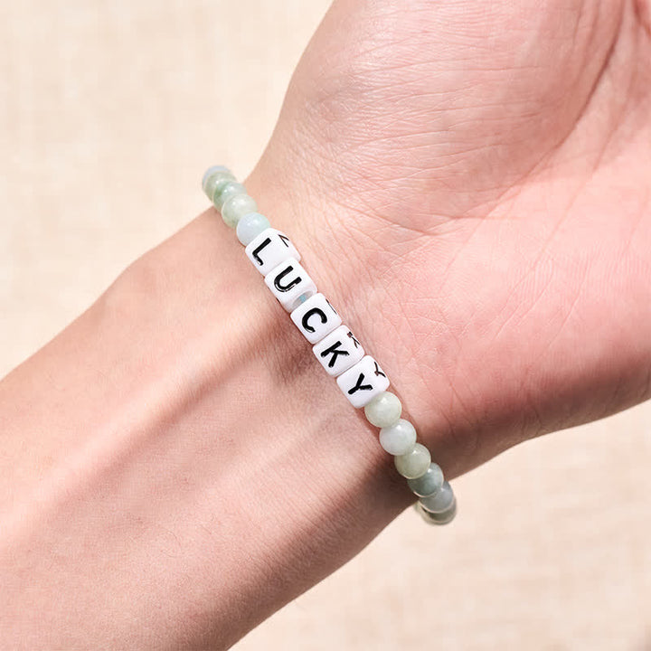 Buddha Stones Pulsera de cuentas de jade con letras de la suerte y la abundancia - image 3