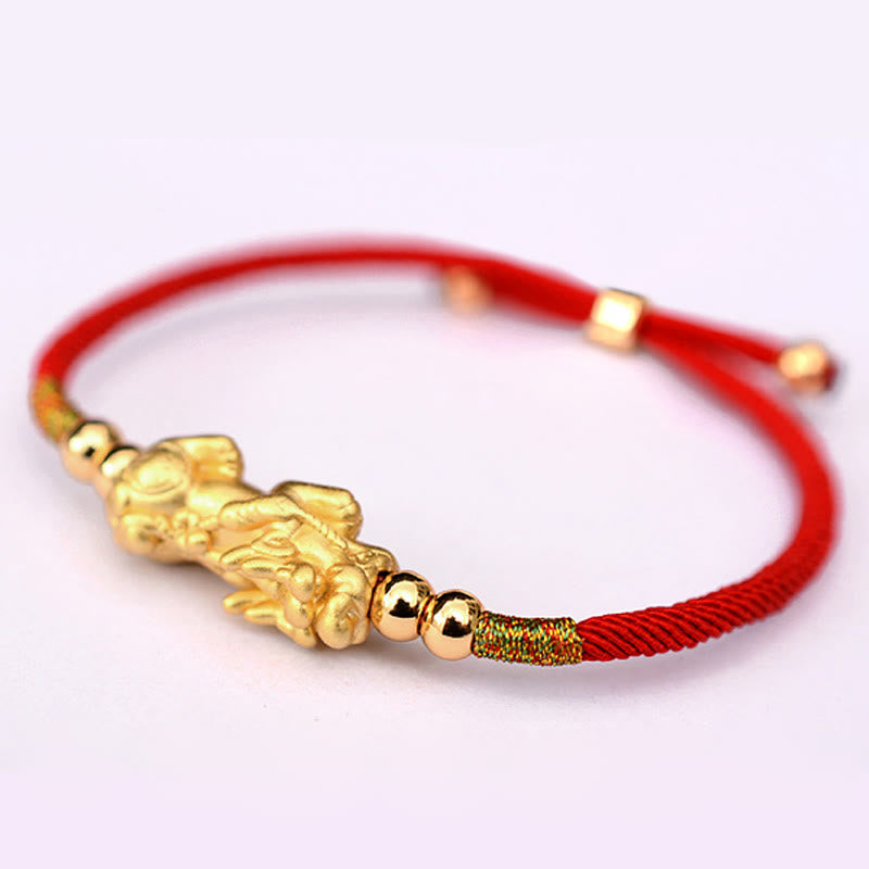 Pulsera de hilo rojo de la suerte PiXiu chapada en oro de 24 quilates con Buddha Stones - image 3