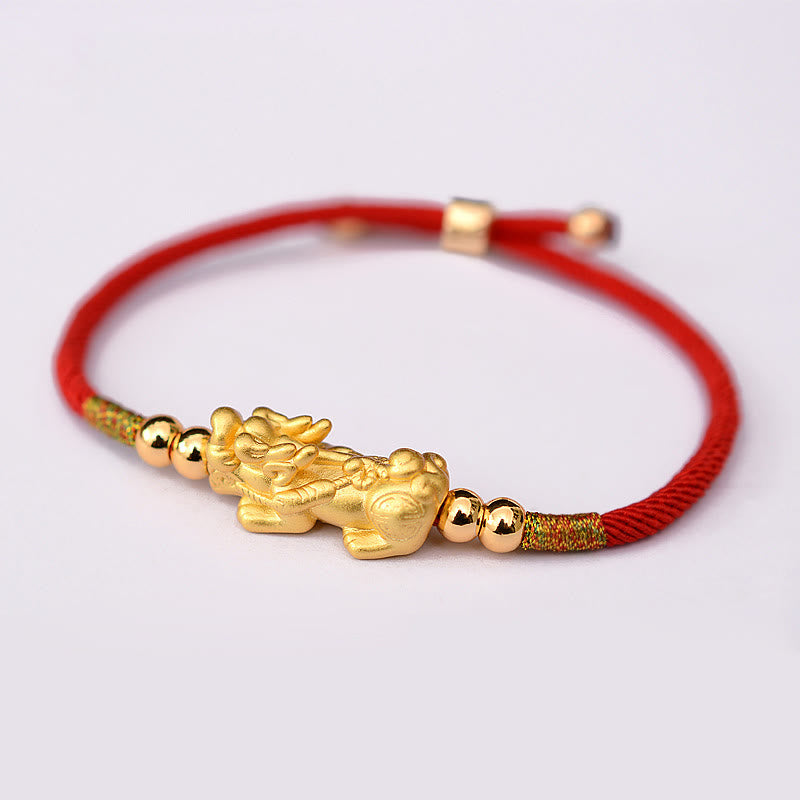 Pulsera de hilo rojo de la suerte PiXiu chapada en oro de 24 quilates con Buddha Stones - image 4